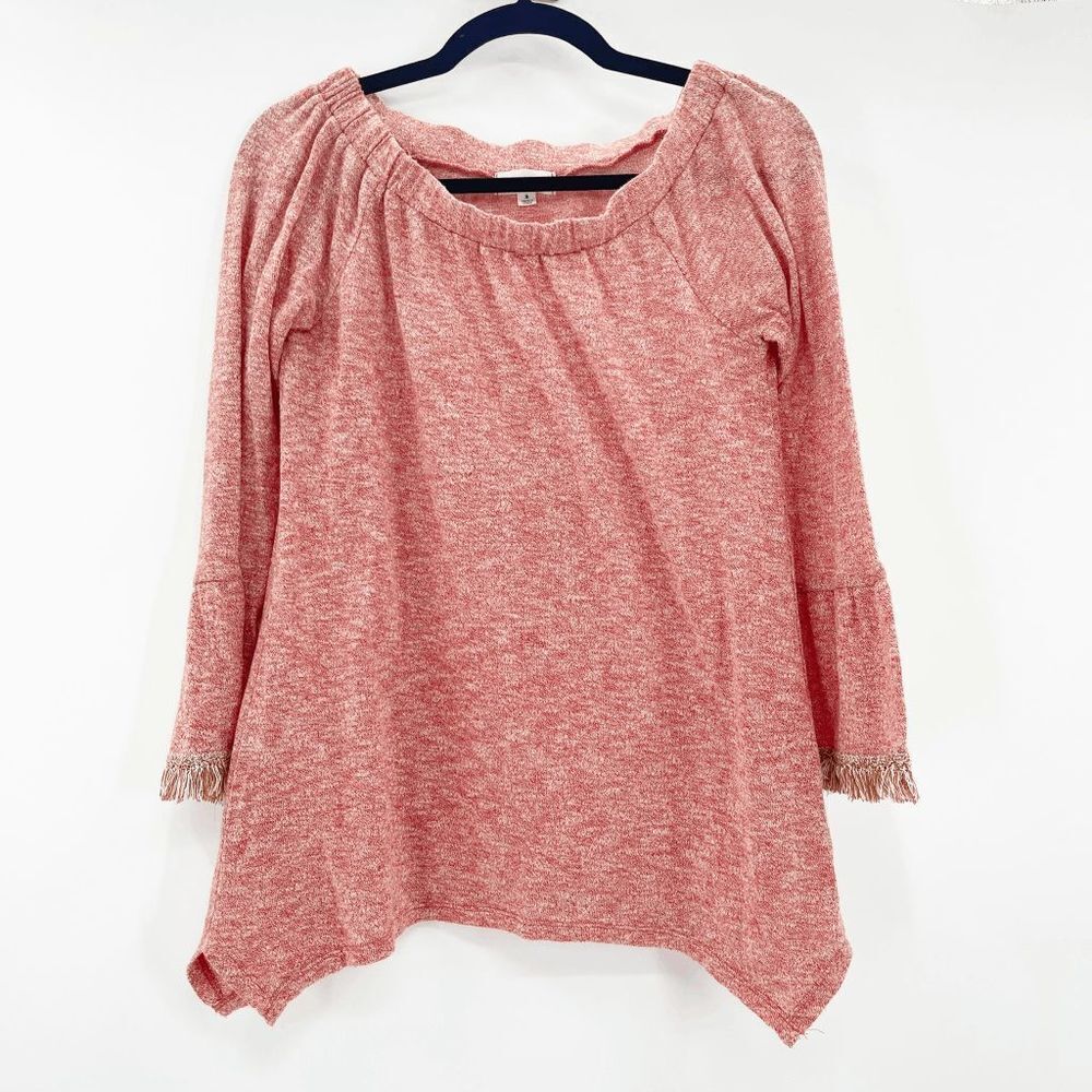 THML Off The Shoulder Tunic Blouse Women's Size S‎ Heather Red Casual Pullover